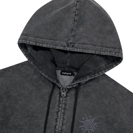 Mahagrid Washed Solar Applique Zip Up Hoodie