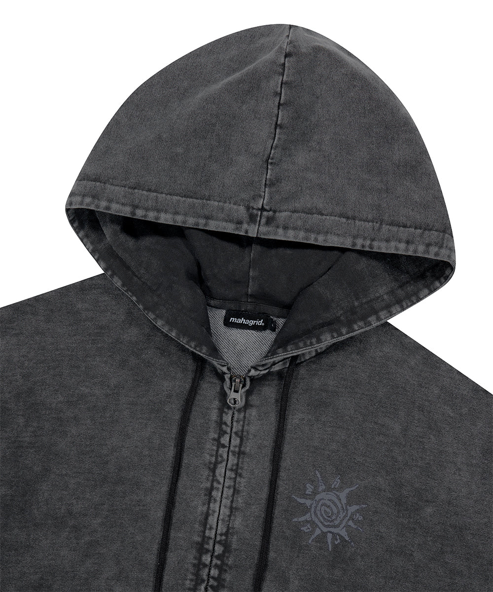 Mahagrid Washed Solar Applique Zip Up Hoodie