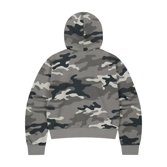 Mahagrid Camo Applique Crop Zip Up Hoodie