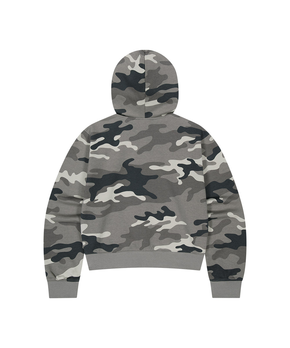 Mahagrid Camo Applique Crop Zip Up Hoodie