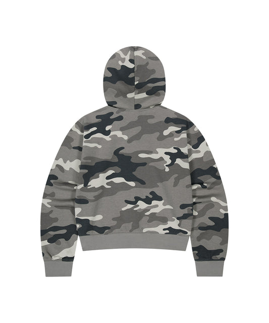 Mahagrid Camo Applique Crop Zip Up Hoodie
