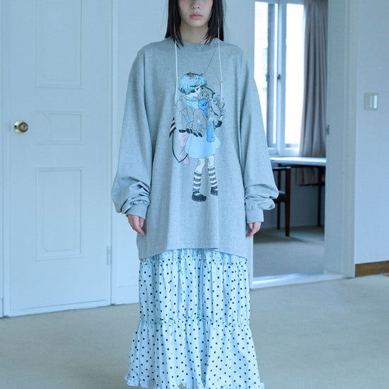 Nice Ghost Club Little Devil Girl Big Big Long Sleeve Tee [Grey]