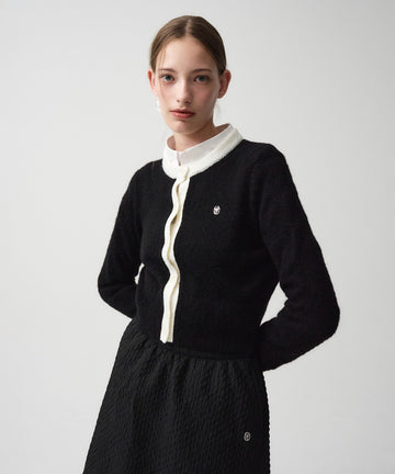 Marithé François Girbaud Women's Circle Logo Mohair Crop Cardigan in Black