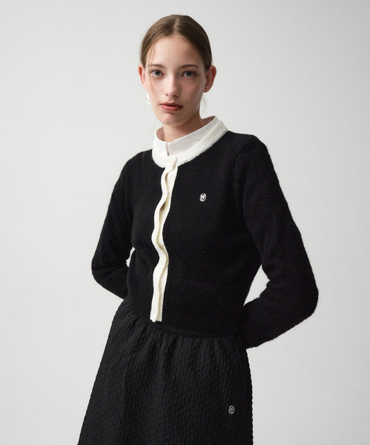 Marithé François Girbaud Women's Circle Logo Mohair Crop Cardigan in Black