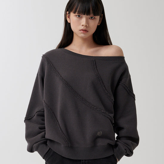 Mahagrid Cut Off One Shoulder Sweatshirt