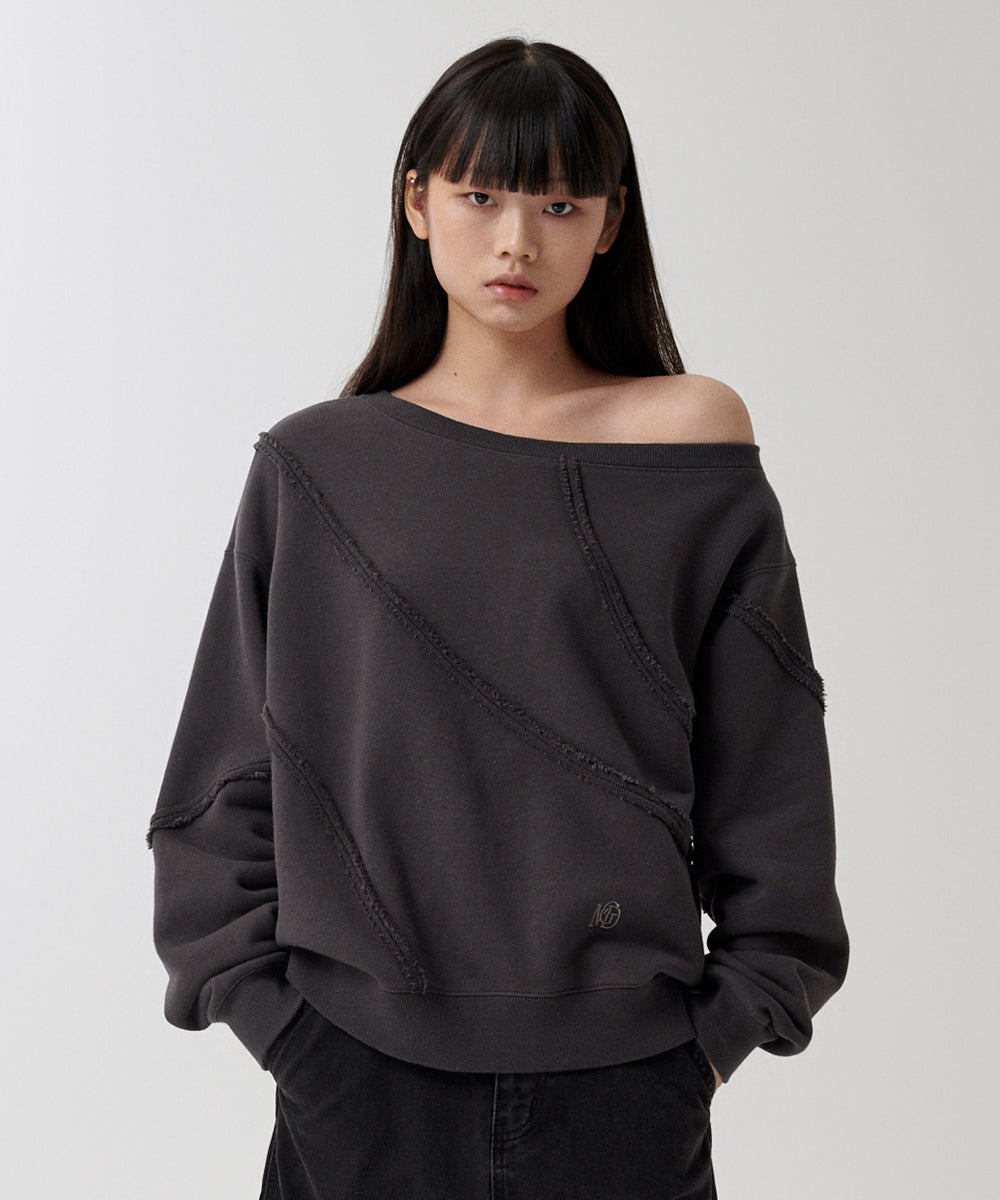 Mahagrid Cut Off One Shoulder Sweatshirt