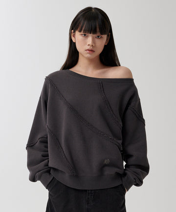 Mahagrid Cut Off One Shoulder Sweatshirt