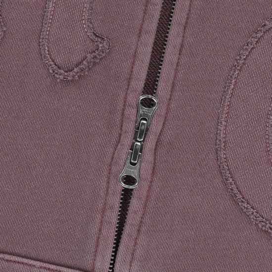 Mahagrid Big Gothic Cut Off Pigment Zip-Up Hoodie in Burgundy