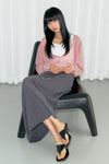 General Idea RUPITA PICK WOMAN DEEP V-NECK SHEER KNIT PULLOVER IN ASH PINK