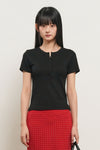 General Idea WOMAN Punching Ribbed Henley Neck T-Shirt