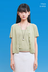 General Idea RUPITA PICK WOMAN Temperature-Cut Crew Neck Half Cardigan in Sage Mint