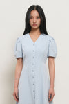 General Idea Woman Stripe V-Neck Puff Long Dress