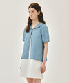 Marithé François Girbaud W SAILOR COLLAR SHORT SLEEVE CHAMBRAY SHIRT dark blue