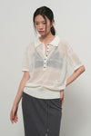 General Idea WOMAN Sheer Net Button Collar Half Knit