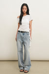 General Idea WOMAN Mesh Trim One-Shoulder T-Shirt [WHITE]