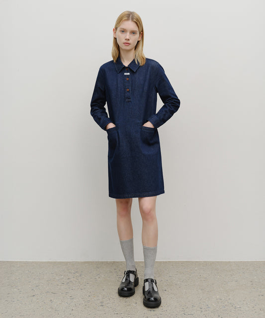 Marithé François Girbaud Women's Denim Long Sleeve Dress Dark Blue