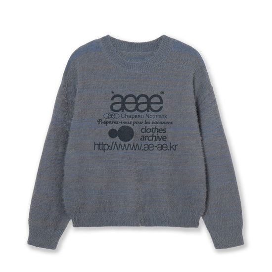 AEAE Web Logo Crop Hairy Knit in Smoky Blue