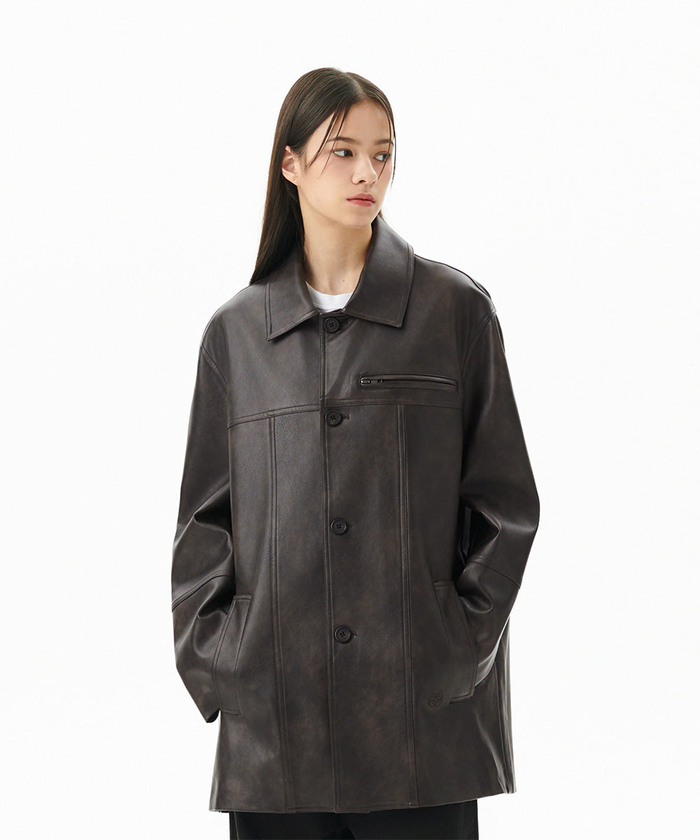 Mahagrid Faux Leather Car Coat