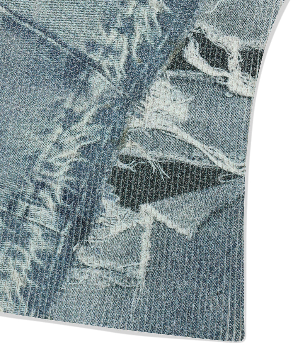 Mahagrid Denim Printed Halter Knit