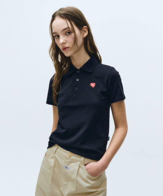 Marithé François Girbaud Women's Heart Wappen Collar Polo Tee White