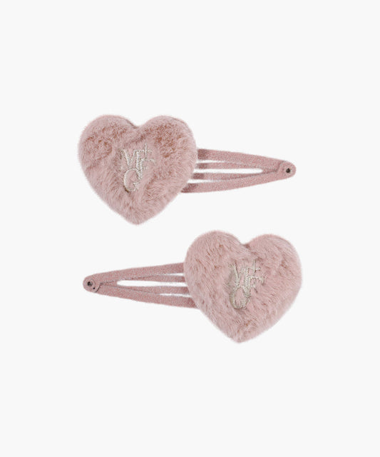 Marithé François Girbaud Kids W Fur Heart Hair Pin 2Pack Pink