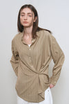 General Idea [General Idea PICK] Women's Loose Fit Button Wrap Stripe Shirt [BEIGE]