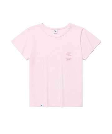 Cavish CAVISH X Reebok W Double Logo Embroidered Short Sleeve Tee [Pink]