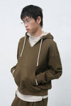 General Idea UNISEX Stitch V-Neck Hoodie Sweatshirt [KHAKI]
