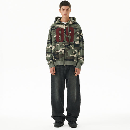 Mahagrid Camo Applique Zip Up Hoodie