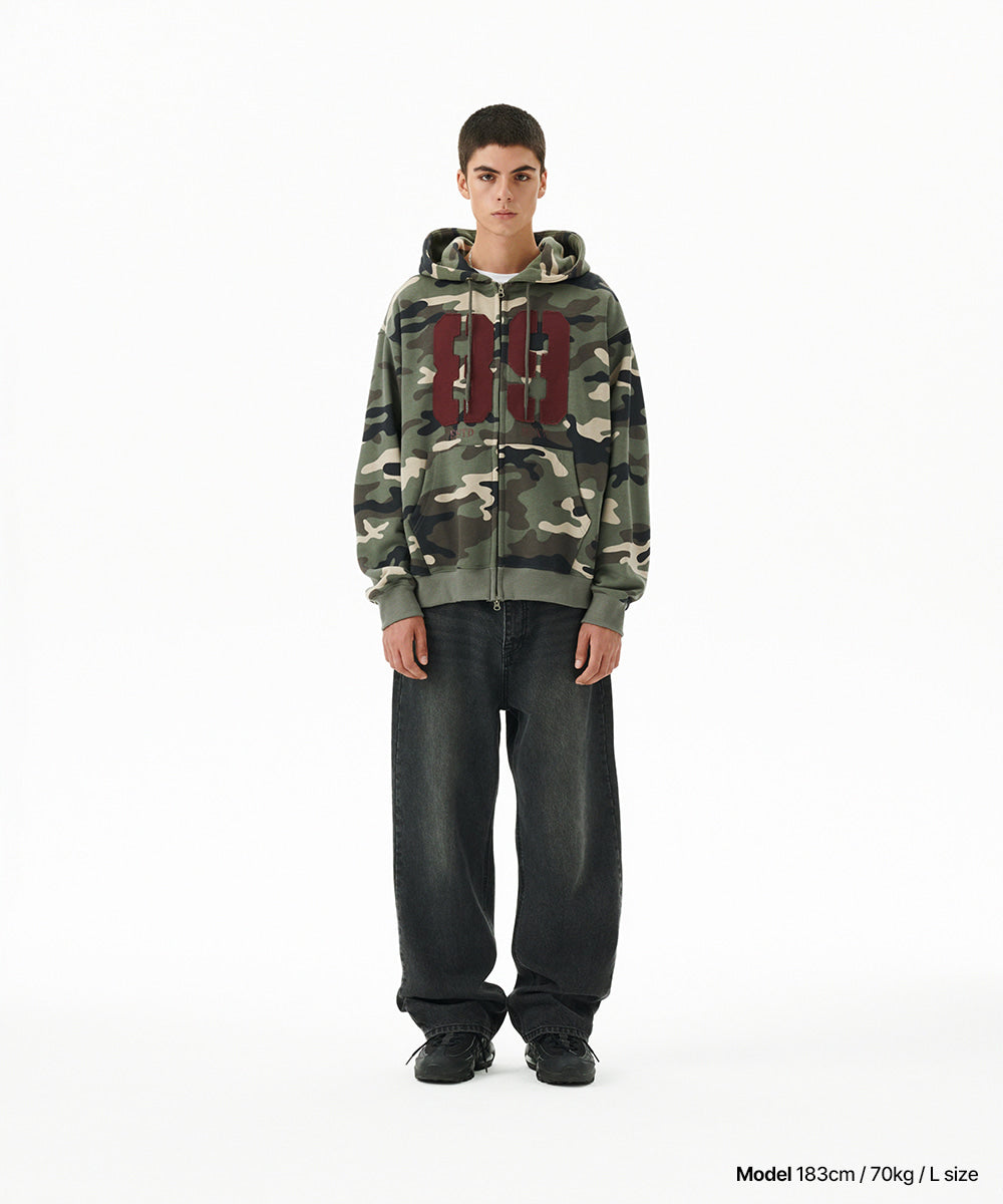 Mahagrid Camo Applique Zip Up Hoodie