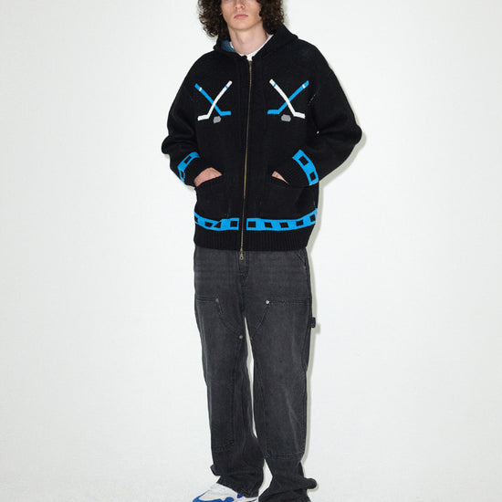 Mahagrid Hockey Knit Zip-Up Hoodie