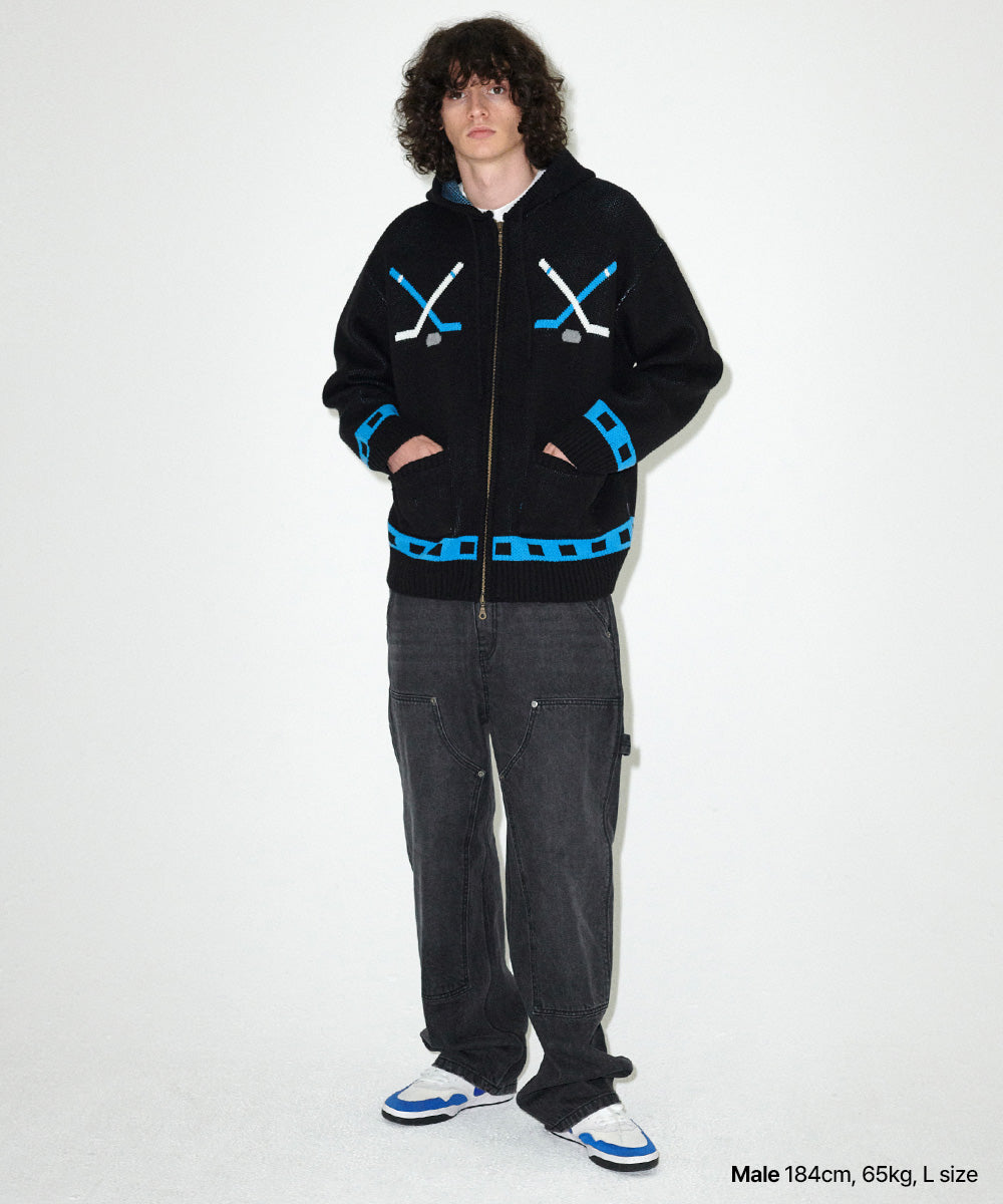 Mahagrid Hockey Knit Zip-Up Hoodie