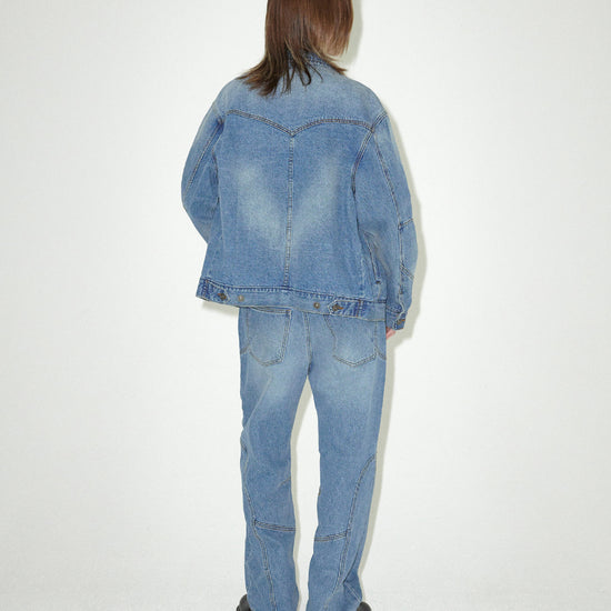 Mahagrid Western Denim Jacket Blue