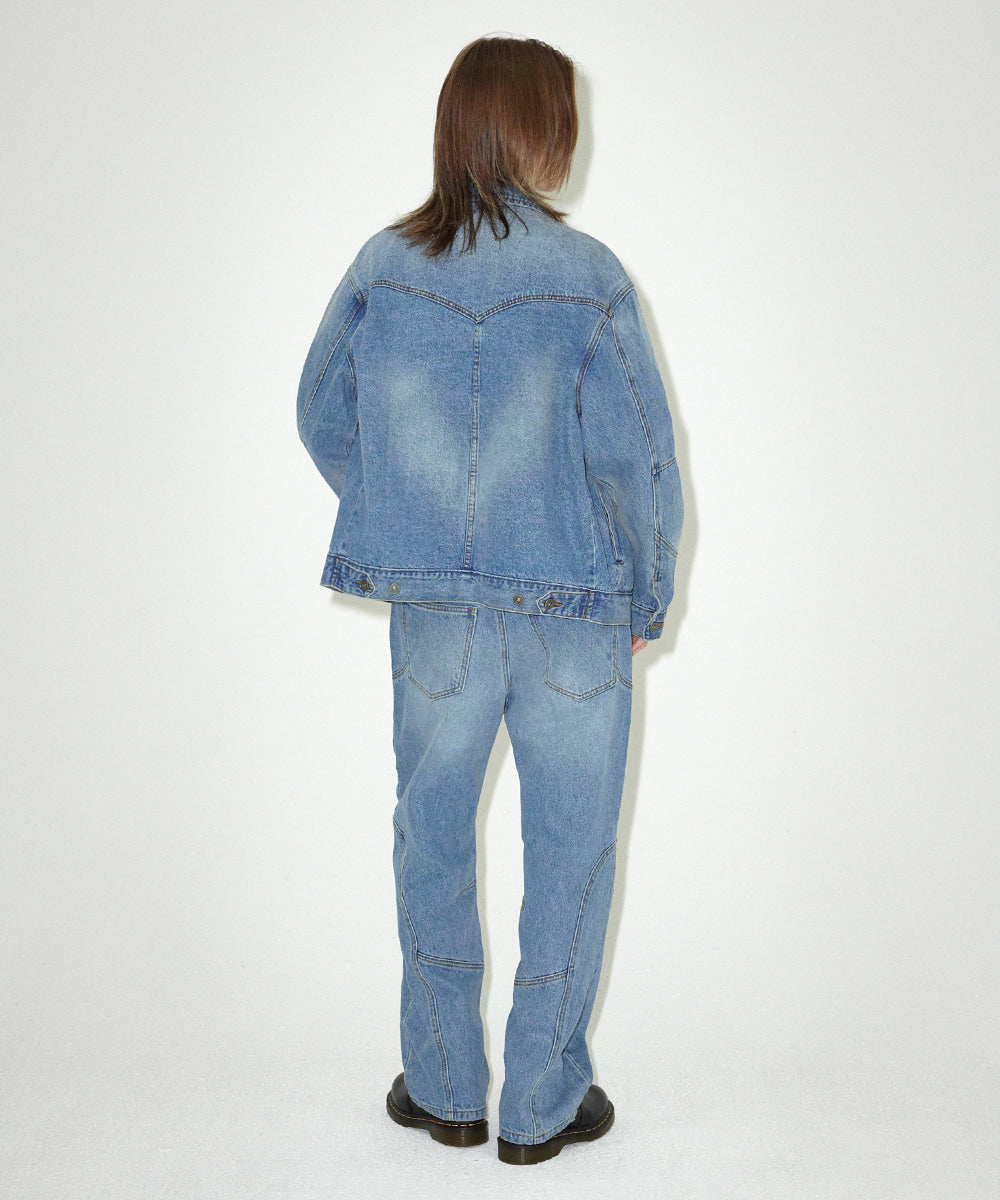 Mahagrid Western Denim Jacket Blue