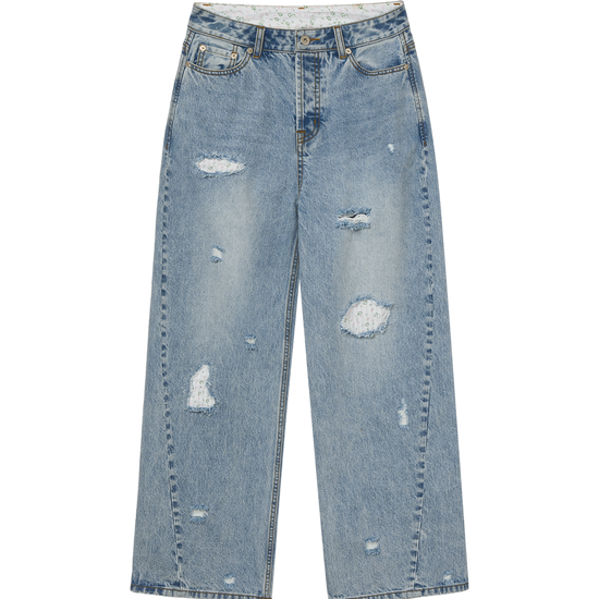 AEAE Flower Patchwork Denim Pants in Light Blue