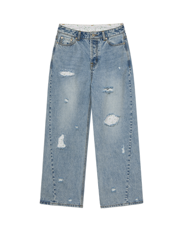 AEAE Flower Patchwork Denim Pants in Light Blue