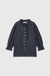 General Idea WOMAN Check Ruffle Blouse [DARK NAVY]