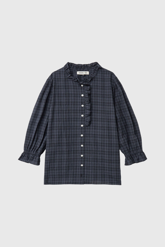 General Idea WOMAN Check Ruffle Blouse [DARK NAVY]