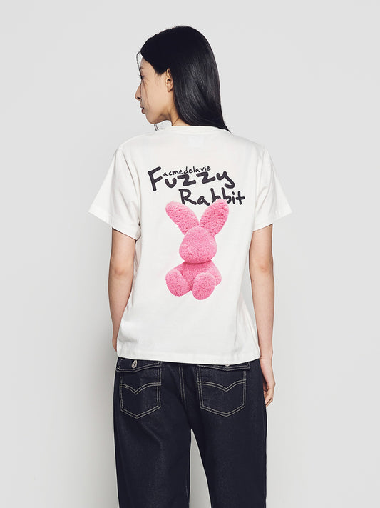 ADLV Woman Doodle Fuzzy Rabbit Short Sleeve T-Shirt