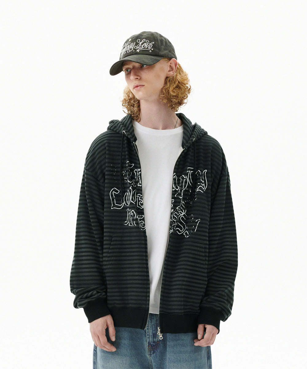 Mahagrid Empty Stripe Zip Up Hoodie Black