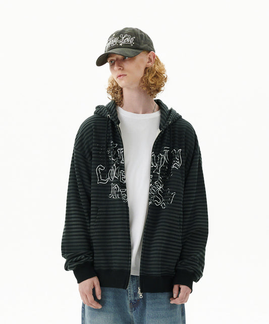 Mahagrid Empty Stripe Zip Up Hoodie Black