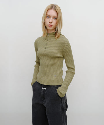 Marithé François Girbaud W BALACLAVA HOODIE SLIM KNIT Light Olive