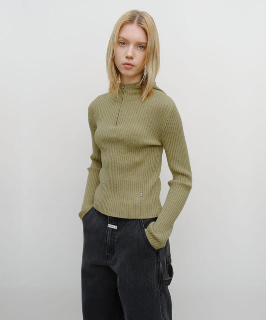 Marithé François Girbaud W BALACLAVA HOODIE SLIM KNIT Light Olive