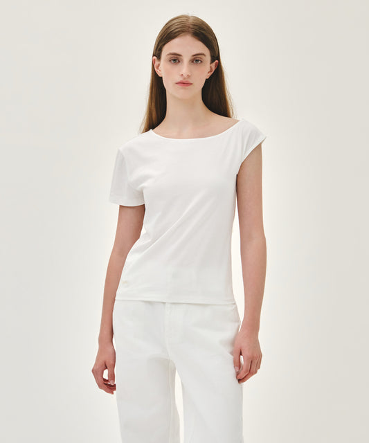 Marithé François Girbaud W SMALL CLASSIC LOGO ONE SHOULDER LAYERED TEE ivory