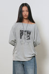 General Idea WOMAN Boat Neck Loose Fit Graphic T-Shirt [MELANGE GREY]