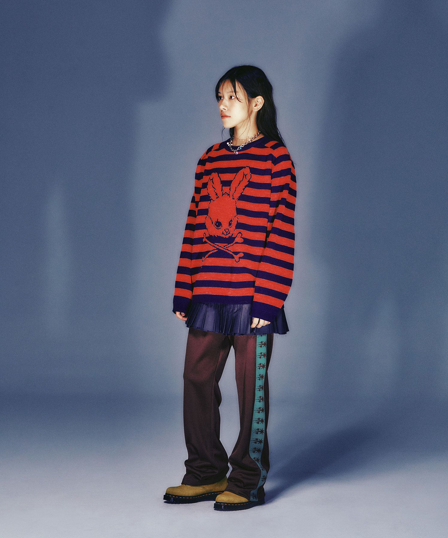 Nice Ghost Club Skull Rabbit Stripe Knit