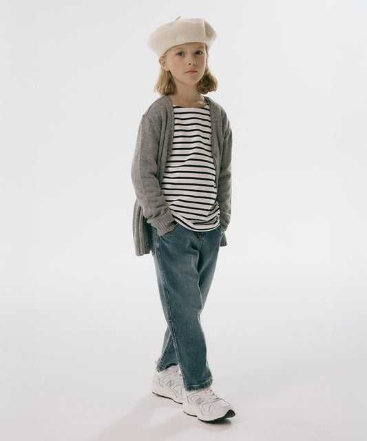 Marithé François Girbaud Enfant Border Stripe Long Sleeve Ivory