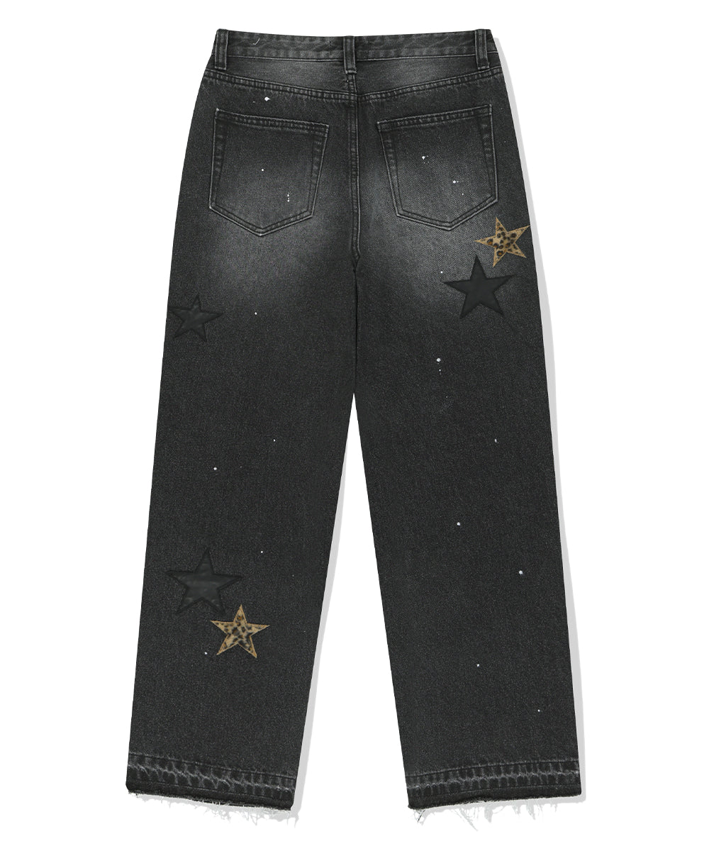 Mahagrid Star Flared Denim Pants [Black]