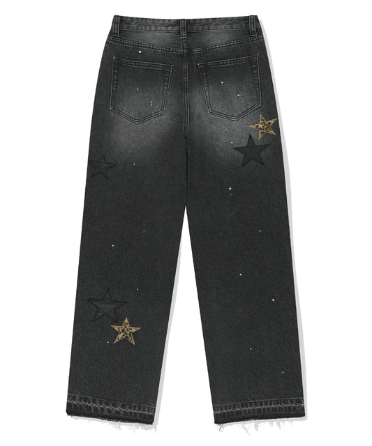 Mahagrid Star Flared Denim Pants [Black]