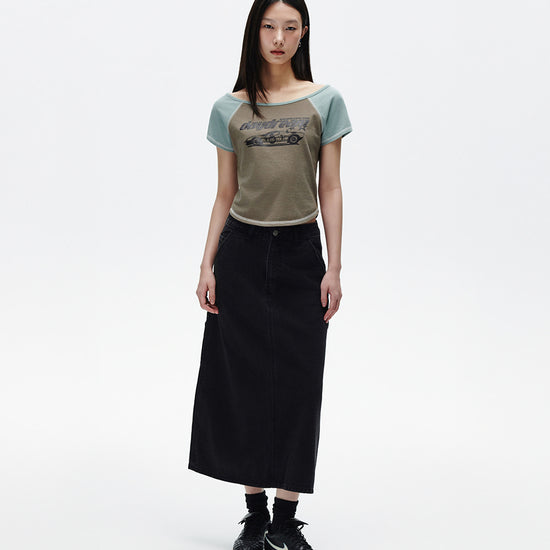 Mahagrid Off Shoulder Raglan Tee